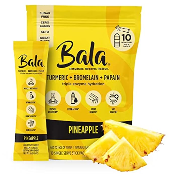 Bala Enzyme Hydration & Sugar-Free Drink Mix - Turmeric, Bromelain, Papain, Immunity, Mobility - Pineapple 0.25oz (10 Count) - Image 1