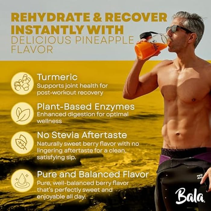 Bala Enzyme Hydration & Sugar-Free Drink Mix - Turmeric, Bromelain, Papain, Immunity, Mobility - Pineapple 0.25oz (10 Count) - Image 5