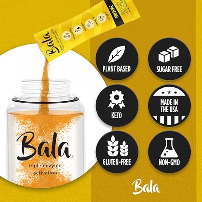 Bala Enzyme Hydration & Sugar-Free Drink Mix - Turmeric, Bromelain, Papain, Immunity, Mobility - Pineapple 0.25oz (10 Count) - Image 4