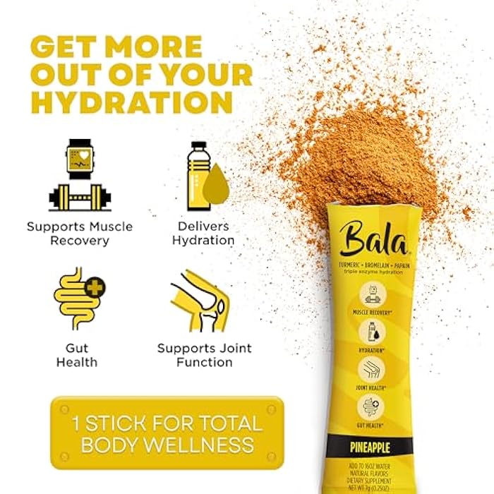 Bala Enzyme Hydration & Sugar-Free Drink Mix - Turmeric, Bromelain, Papain, Immunity, Mobility - Pineapple 0.25oz (10 Count) - Image 3