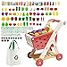 Jovow 102pcs Kids Shopping Cart Trolley Play Set with Pretend Food and AccessoriesPerfect for Ages 3 Pretend Play and RolePlaying Games Red - Image 2