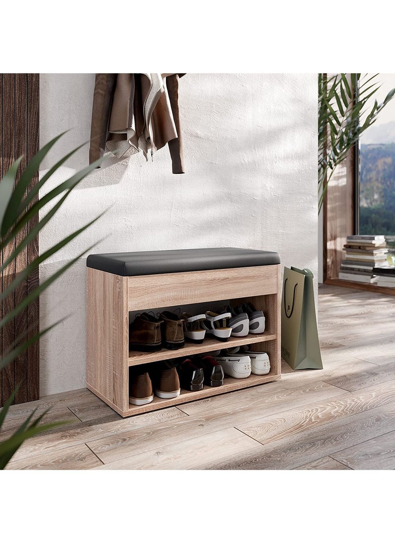 MODERN HOME Entryway Shoe Storage Bench with Cushion | Hallway Organizer & Hidden Lift-Top Storage Beige - Image 3