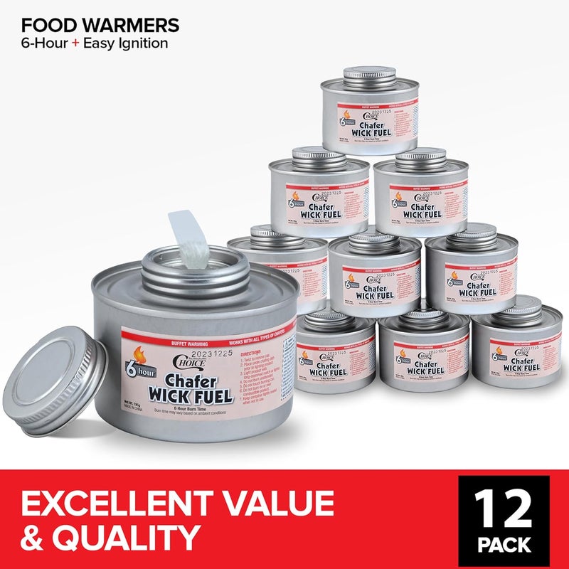 6-Hour Food Warmers for Parties (12 Pack), Chafing Fuel Cans with Wick and Safety Twist Cap, Catering Food Warmers for Buffets, Parties, Weddings, Long Lasting Burners for Food Warmer, Food Heater - Image 2