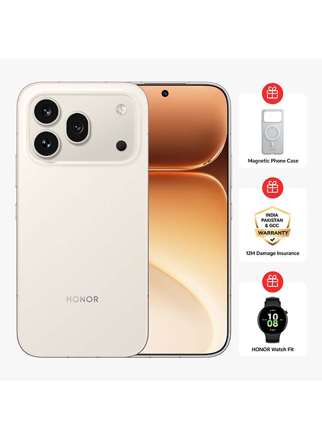 Honor 600 Pro 5G Dual SIM 12GB RAM 512GB Golden White With Free  Choice Watch Fit + Magnetic Phone Case + 12M Damage Insurance - Middle East Version - Image 1