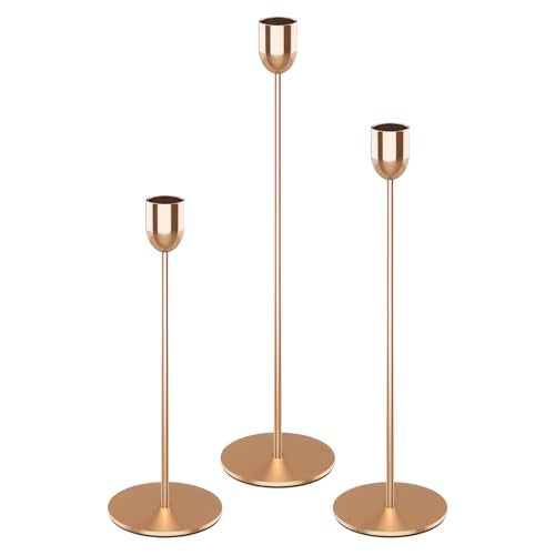 ChefBee Gold Tall Candle Candlestick Holder, 3PCS Taper Pillar Candle Sticks Stand Holders Decor, Centerpiece Dining Table Wedding Festive Fireplace Mantle Vintage Room Decorations, Housewarming Gift - Image 1