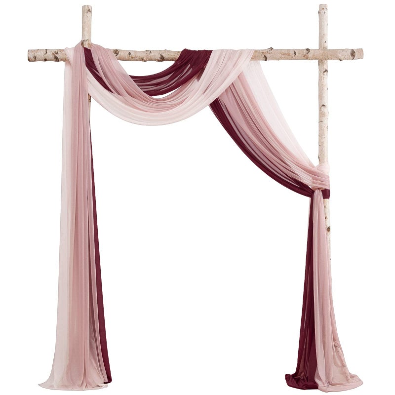Floroom Wedding Arch Draping Fabric 3 Panels 20Ft Chiffon Fabric Drapes Arbor Drapery Wedding Ceremony Reception Swag Decorations Burgundy Dusty Rose Blush