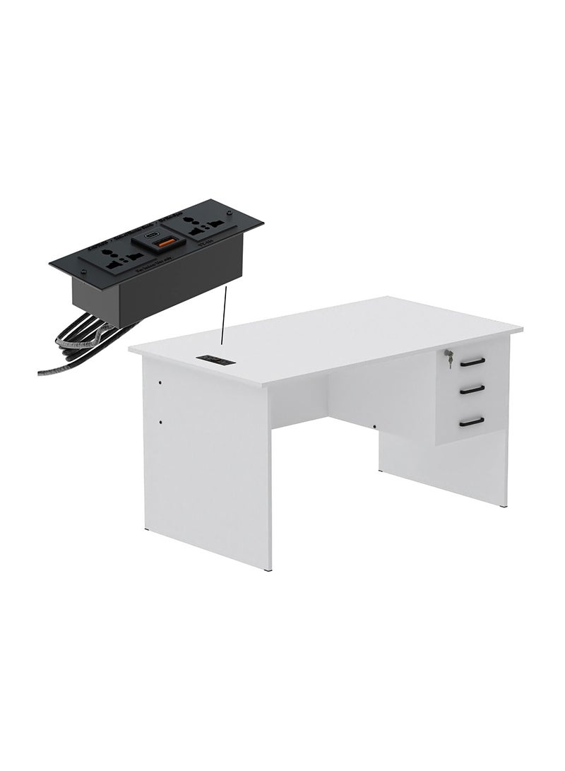 Mahmayi Mahmayi MP1 140x80 Writing Table with Hanging Pedestal - White with Black BS01 Desktop Socket with USB AC Port for Office, Home, and Meeting Room 17 cm - Image 1