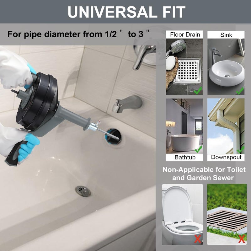 BACEYIOU Drain Auger, Clog Remover with Drill Adapter, 25 Feet Flexible Plumbing Snake Use Manually or Powered for Kitchen,Bathrom and Shower Sink, Comes with Gloves(Gray) - Image 3