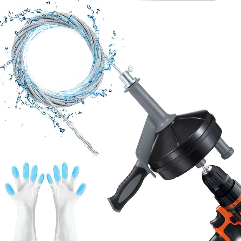 BACEYIOU Drain Auger, Clog Remover with Drill Adapter, 25 Feet Flexible Plumbing Snake Use Manually or Powered for Kitchen,Bathrom and Shower Sink, Comes with Gloves(Gray) - Image 1