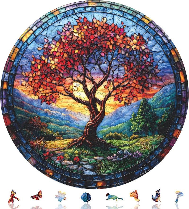 Qiuenisray Wooden Puzzles for Adults 500 Pieces Glass Redwood Tree Jigsaw Puzzles FSC Certified Royal Unique Shape Adult Puzzles Irregular Creative for Adults Family Game 165 x 165 in - Image 3