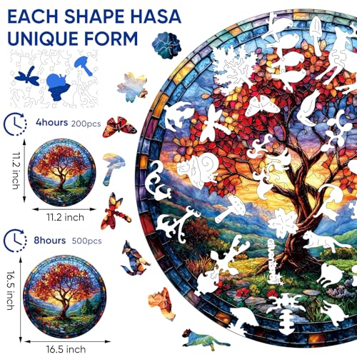 Qiuenisray Wooden Puzzles for Adults 500 Pieces Glass Redwood Tree Jigsaw Puzzles FSC Certified Royal Unique Shape Adult Puzzles Irregular Creative for Adults Family Game 165 x 165 in - Image 5