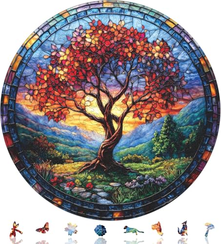 Qiuenisray Wooden Puzzles for Adults 500 Pieces Glass Redwood Tree Jigsaw Puzzles FSC Certified Royal Unique Shape Adult Puzzles Irregular Creative for Adults Family Game 165 x 165 in - Image 1