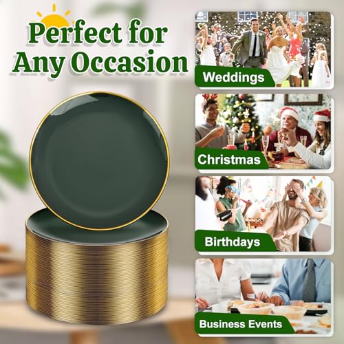 Festiva 200Pcs Green Dessert Plates 6.3" with Plastic Forks 5"- Small Disposable Plates- Dessert/Cake/Appetizer Plastic Plates include 100Plates 100Forks for Birthday Party&St.Patrick's Day& Easter - Image 3