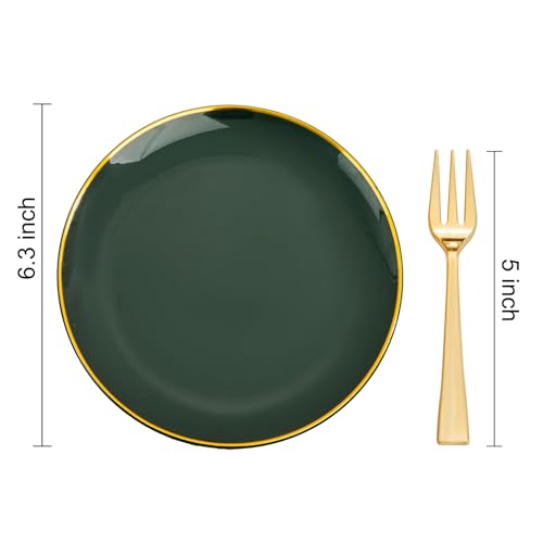 Festiva 200Pcs Green Dessert Plates 6.3" with Plastic Forks 5"- Small Disposable Plates- Dessert/Cake/Appetizer Plastic Plates include 100Plates 100Forks for Birthday Party&St.Patrick's Day& Easter - Image 2