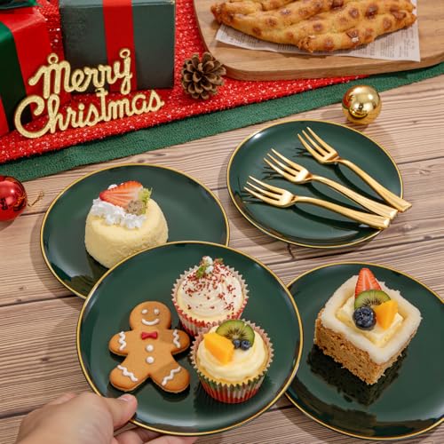Festiva 200Pcs Green Dessert Plates 6.3" with Plastic Forks 5"- Small Disposable Plates- Dessert/Cake/Appetizer Plastic Plates include 100Plates 100Forks for Birthday Party&St.Patrick's Day& Easter - Image 5