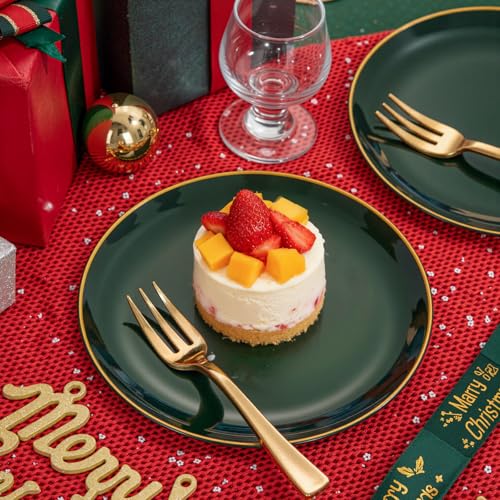 Festiva 200Pcs Green Dessert Plates 6.3" with Plastic Forks 5"- Small Disposable Plates- Dessert/Cake/Appetizer Plastic Plates include 100Plates 100Forks for Birthday Party&St.Patrick's Day& Easter - Image 4