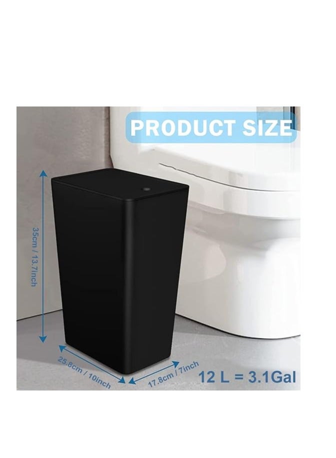 ANTOLE Bathroom Trash Can with Lid,12L Kitchen Compost Bin,Slim Garbage Bin Plastic Wastebasket with Pop-Up Lid for Bedroom,Office,Craft Room,Camping,Fits Under Desk/Cabinets/Sink (12L, Black) - Image 2