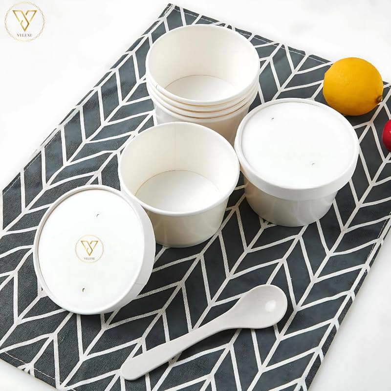 VELEXE White Kraft Paper Food Container Pack of 100 1250ml 127x132x10 CM EcoFriendly Takeaway Containers Biodegradable Disposable Food Containers for Party Catering Takeout Delivery - Image 4