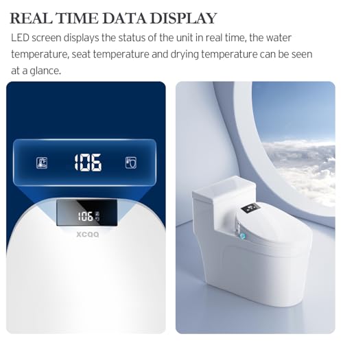 XCQQ Electric Bidet Toilet Seat with Remote, Heated Toilet Seat, Instant Warm Water, Warm Air Dryer, Rear & Feminine with Oscillating Cleansing, Night Light, Slow Close Lid, LED Display - Round - Image 5