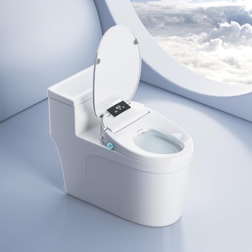 XCQQ Electric Bidet Toilet Seat with Remote, Heated Toilet Seat, Instant Warm Water, Warm Air Dryer, Rear & Feminine with Oscillating Cleansing, Night Light, Slow Close Lid, LED Display - Round - Image 2