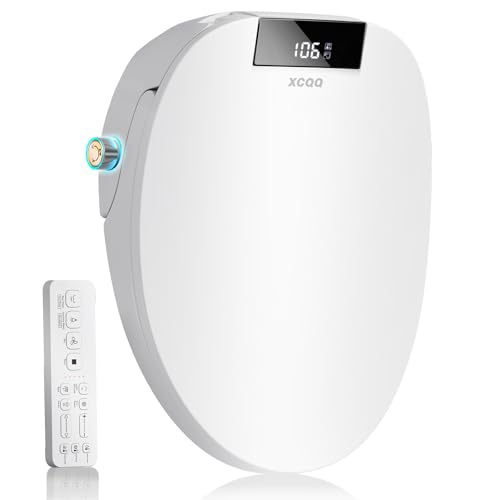 XCQQ Electric Bidet Toilet Seat with Remote, Heated Toilet Seat, Instant Warm Water, Warm Air Dryer, Rear & Feminine with Oscillating Cleansing, Night Light, Slow Close Lid, LED Display - Round - Image 1