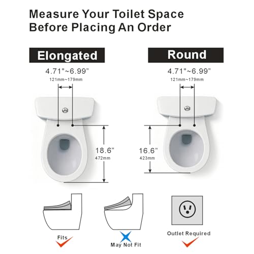 XCQQ Electric Bidet Toilet Seat with Remote, Heated Toilet Seat, Instant Warm Water, Warm Air Dryer, Rear & Feminine with Oscillating Cleansing, Night Light, Slow Close Lid, LED Display - Round - Image 3
