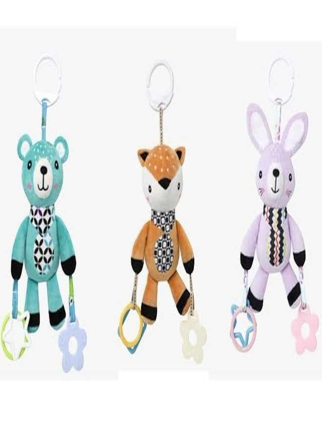 FabeKee My First Baby Toy,Soft Hanging Crinkle Squeaky Dangling Toy Car Seat Stroller Toys with Plush Animal C-Clip Ring for Infant Babies Boys and Girls (Pulling) - Image 3