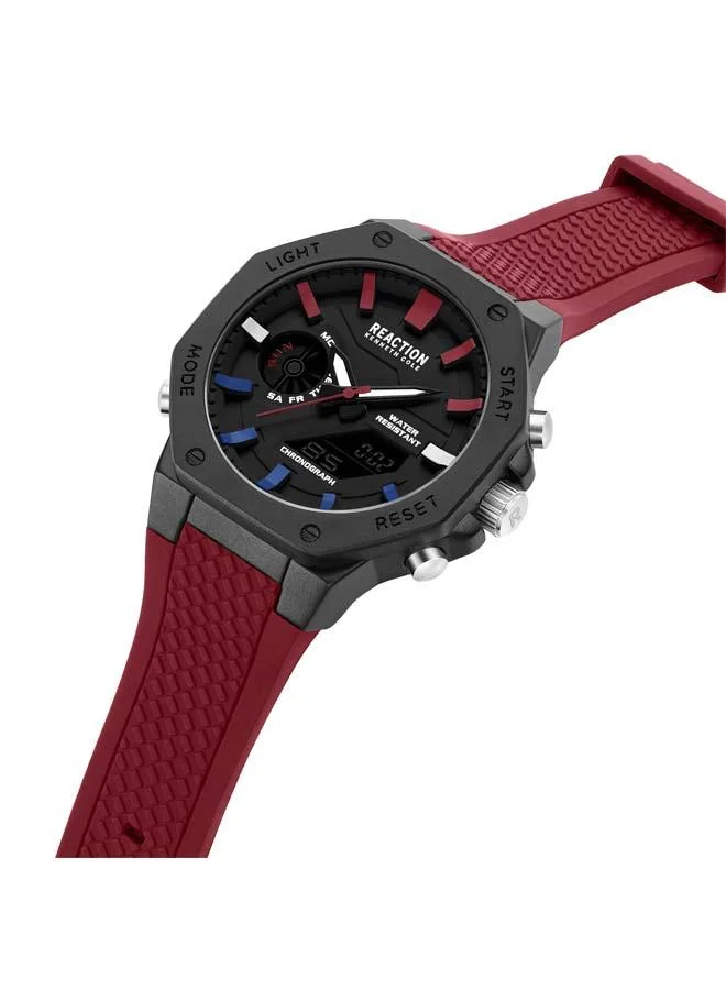 Kenneth Cole Reaction Black Dial Red Silicone Strap Analog-digital Watch for Men, 46mm
