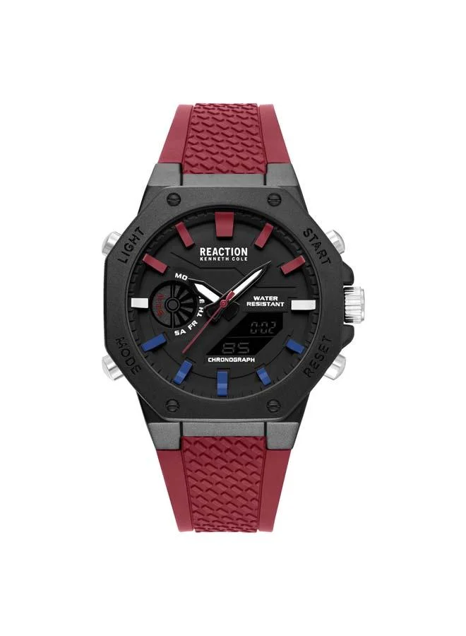 Kenneth Cole Reaction Black Dial Red Silicone Strap Analog-digital Watch for Men, 46mm