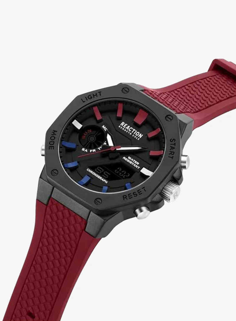 كينيث كول ريأكشن Black Dial Red Silicone Strap Analog-digital Watch for Men, 46mm