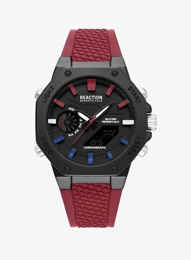 كينيث كول ريأكشن Black Dial Red Silicone Strap Analog-digital Watch for Men, 46mm