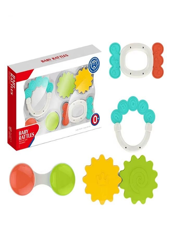 هوانجر مجموعة خشخيشات يد سيليكون مكونة من 4 قطع - خشخيشة نوم عالية الجودة ألعاب أطفال من 0 إلى 24 شهرًا - Image 1