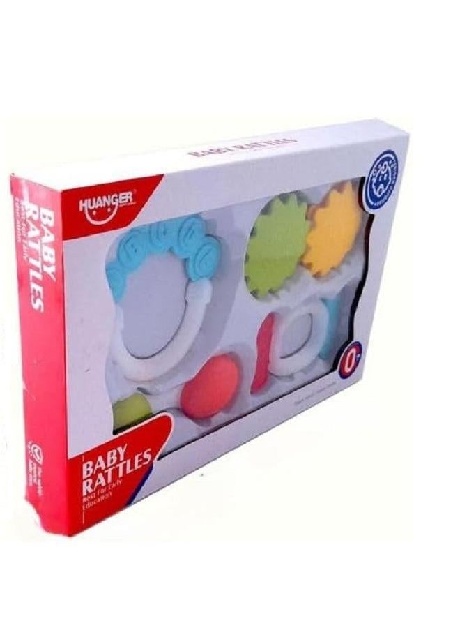 هوانجر مجموعة خشخيشات يد سيليكون مكونة من 4 قطع - خشخيشة نوم عالية الجودة ألعاب أطفال من 0 إلى 24 شهرًا - Image 4