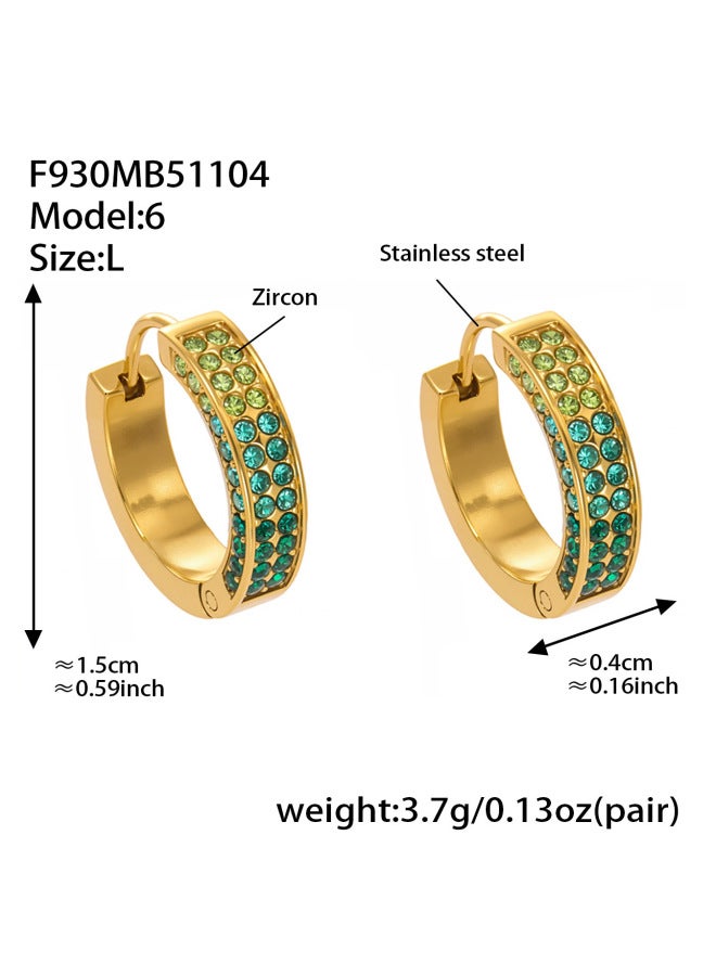 Mystery Elegant Colorfulful Full Zirconium Ring Stainless Steel Earrings Gorgeous And Exquisite Multi-size Earrings Plated With 18k Real Gold