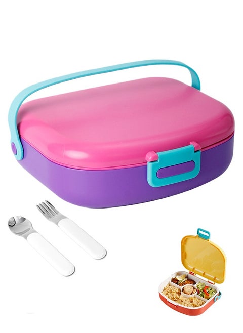 Kids Bento Lunch Box, Lunch Containers for School with 4 Compartments, Utensils, Sauce Container and Handle, 1300ml