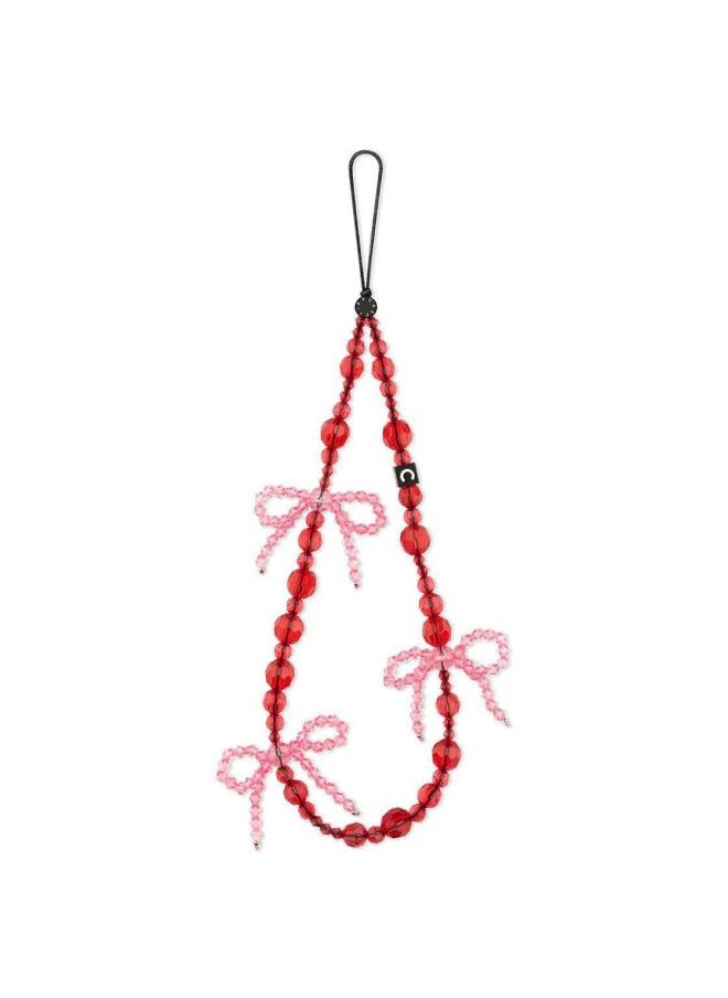 Generic - Zhao Lusi Star Same-style Mobile Phone Case Hanging Chain Snowflake Bow Pearl Hanging Chain Bead Chain Hanging Chain Pearl Short-Color:Cherry Bow Mobile Phone Chain - Image 1