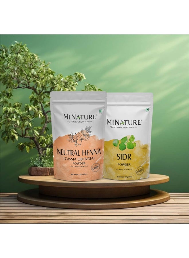 mi nature Combo of Sidr and Neutral Henna Powder | Hair Pack for Hair Growth, Cleanser, Conditioning, Colorless & All types of Hair| Pure and Natural Ingredients | 227 grams Each (227g * 2) - Image 2