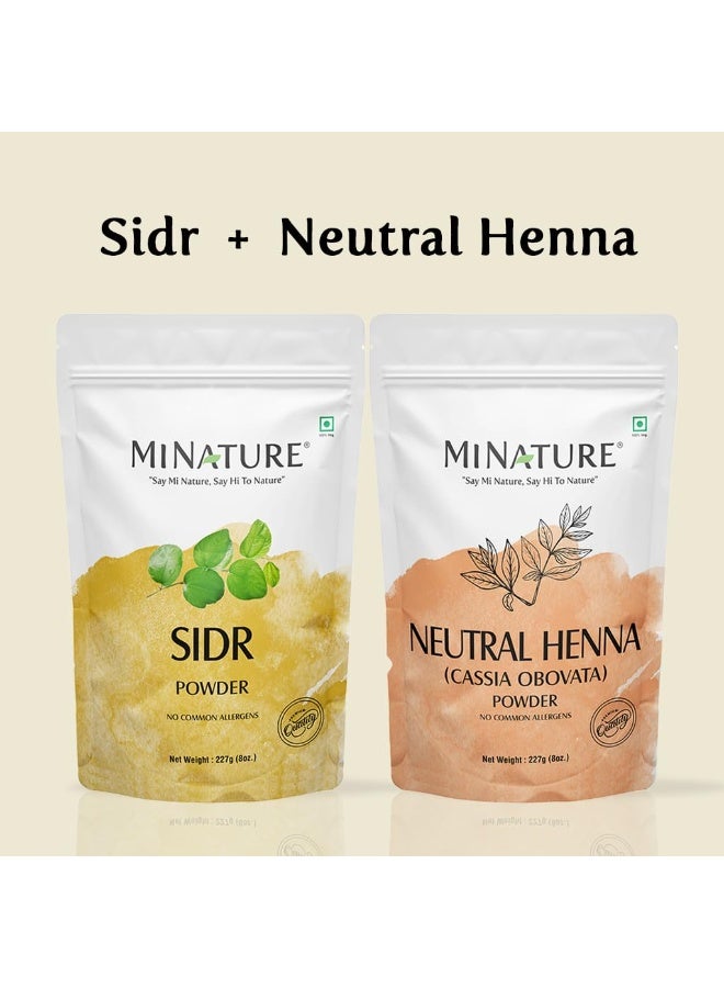 mi nature Combo of Sidr and Neutral Henna Powder | Hair Pack for Hair Growth, Cleanser, Conditioning, Colorless & All types of Hair| Pure and Natural Ingredients | 227 grams Each (227g * 2) - Image 1