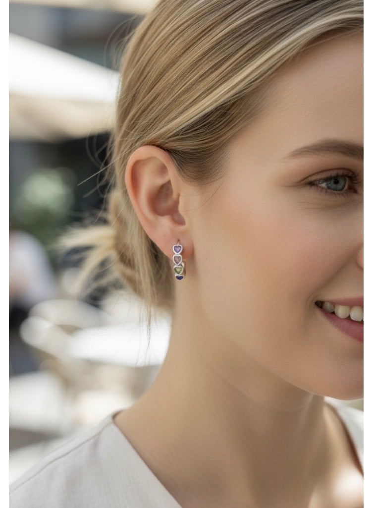 Elegance Elegant 925 Silver Earrings For Women Inlaid With Colored Stones - Image 3