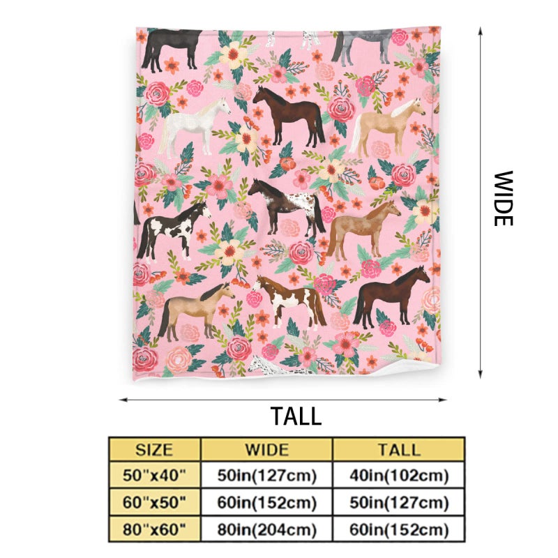 exroozy Horse Blanket Gifts for Girls Women Western Horses Flowers Print Fleece Flannel Throw Blankets Soft Lightweight Animal Plush Stuffed Pink Throws for Kids Adults Bed Sofa Decor 50"x40" - Image 4