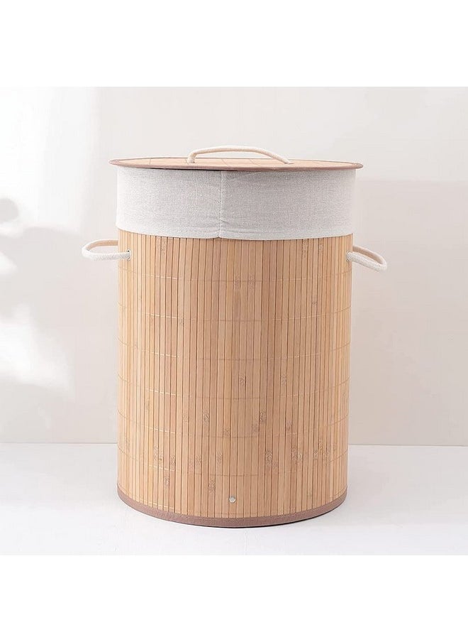 Kuber Industries Kuber Industries Bamboo Basket With Lid|Foldable Laundry Basket For Clothes|Durable Rope Handles & Removable Bag (Natural)  - Image 1