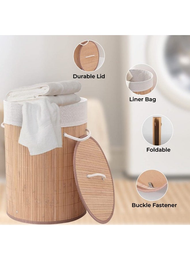 Kuber Industries Kuber Industries Bamboo Basket With Lid|Foldable Laundry Basket For Clothes|Durable Rope Handles & Removable Bag (Natural)  - Image 5