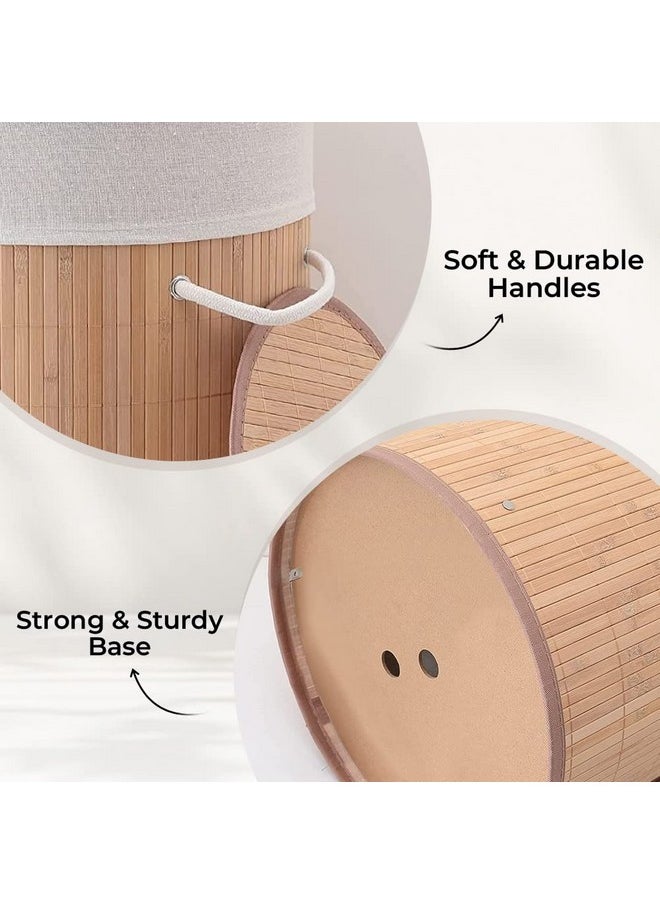 Kuber Industries Kuber Industries Bamboo Basket With Lid|Foldable Laundry Basket For Clothes|Durable Rope Handles & Removable Bag (Natural)  - Image 4