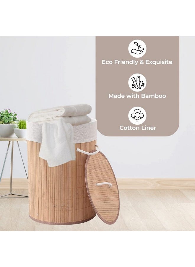 Kuber Industries Kuber Industries Bamboo Basket With Lid|Foldable Laundry Basket For Clothes|Durable Rope Handles & Removable Bag (Natural)  - Image 3