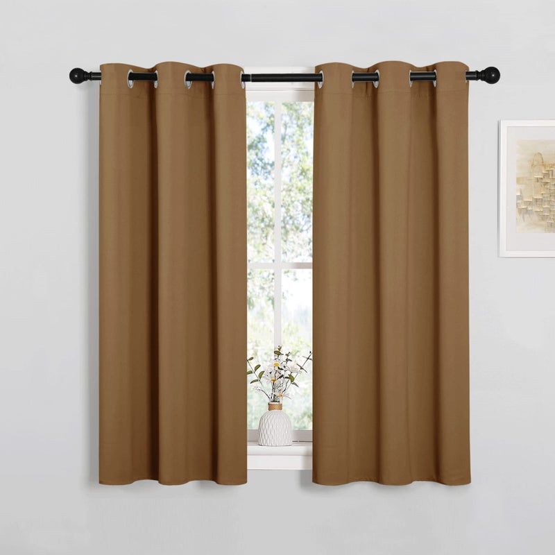 NICETOWN Sleek Blackout Curtains 45 inches Length for Small Windows, Noise Reducing and Block Draft Panels for Door Doorway Laundry Office Luxury Decor Theme (2 Panels, Gold Brown, W34 x L45 -Inch) - Image 1