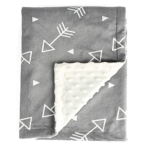 BORITAR Baby Blanket Super Soft Minky with Double Layer Dotted Backing, Little Grey Arrows Printed 30 x 40 Inch, Receiving Blankets - Image 1