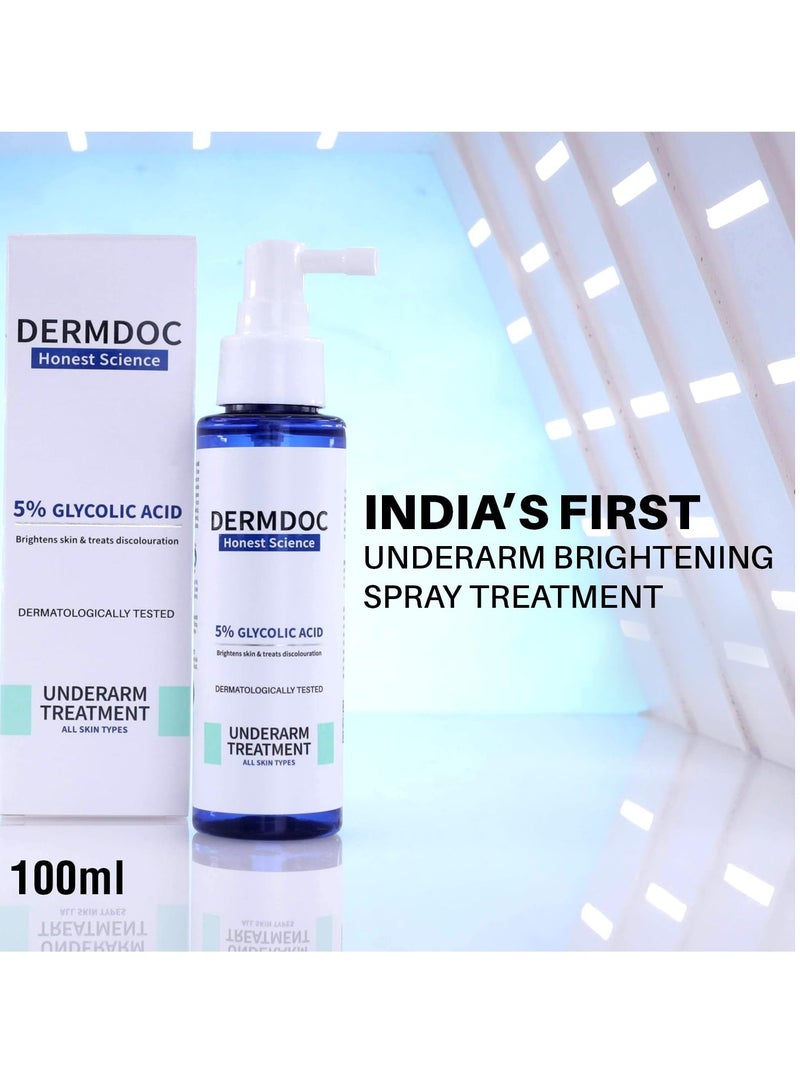 DERMDOC 5% Glycolic Acid Underarm Brightening Spray Treatment (100ml) | Multipurpose Exfoliating Toner For Dark Spots On Face & Body | Reduces Hyperpigmentation | Evens Skin Tone | Controls Odour | Helps with Dark Neck & Knees, Strawberry Legs - Image 2
