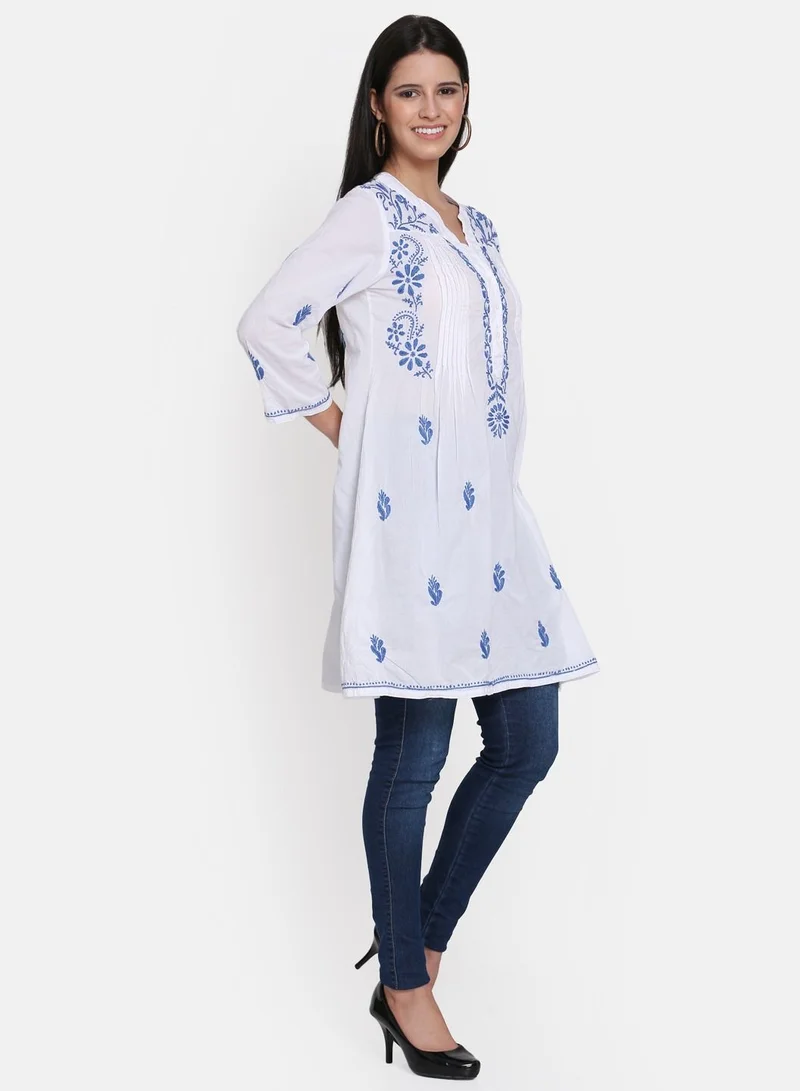 Alaya Hand Embroidered Chikankari Cotton A-Line Tunic-AL1958L