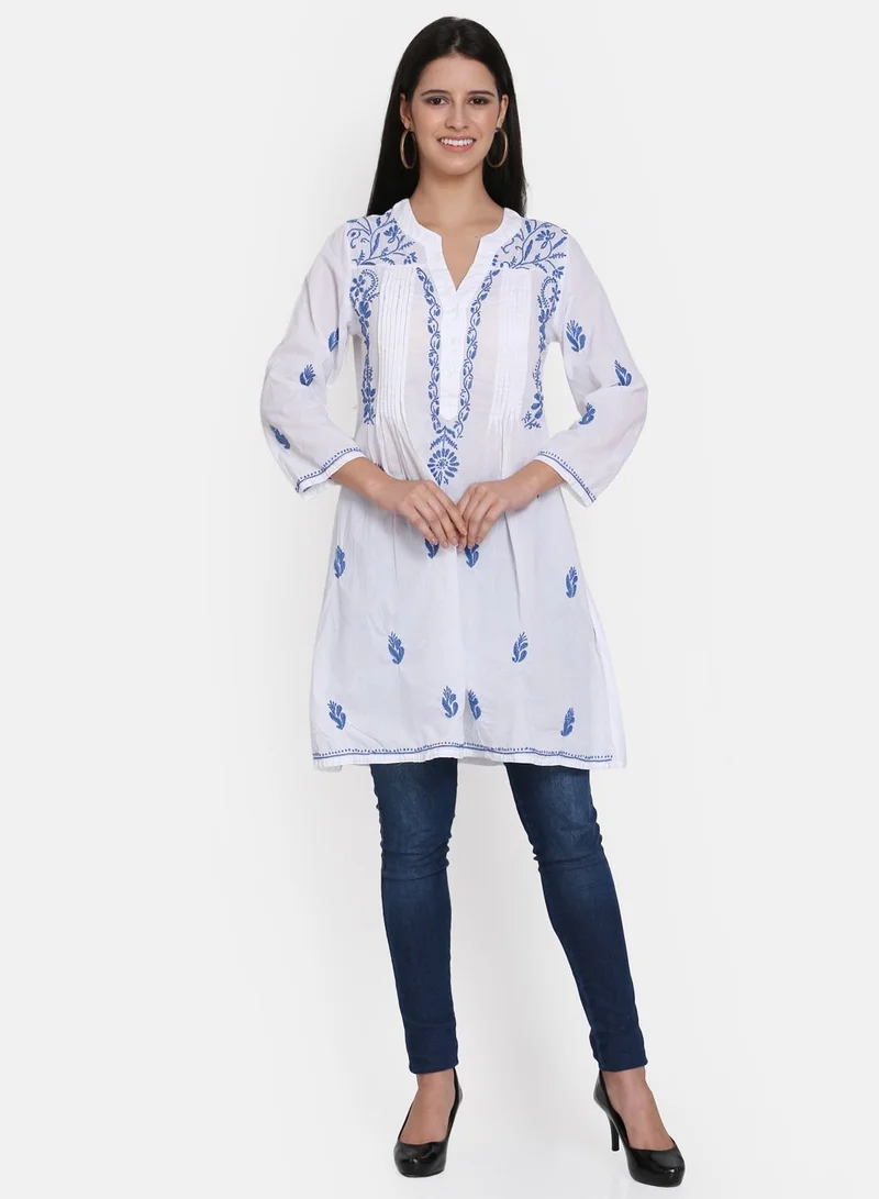 Alaya Hand Embroidered Chikankari Cotton A-Line Tunic-AL1958L