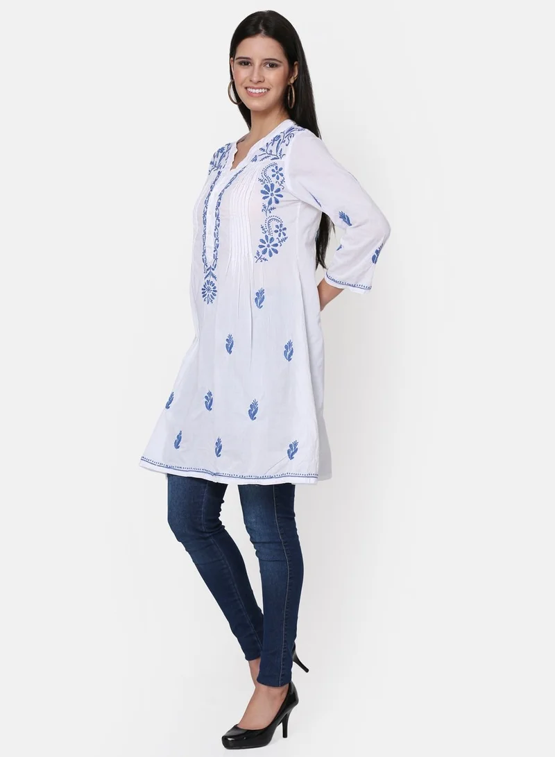 Alaya Hand Embroidered Chikankari Cotton A-Line Tunic-AL1958L